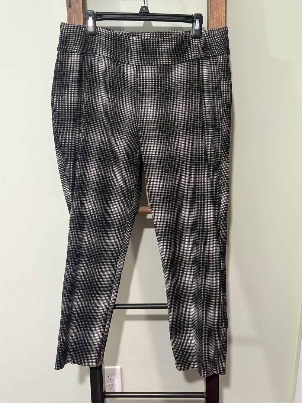 Tribal Black and White Plaid Ankle Pull-On Pants